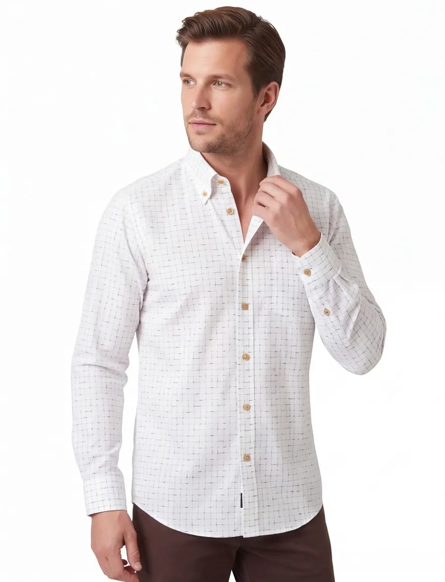 Ledub overhemd Modern Fit New wit geprint button down
