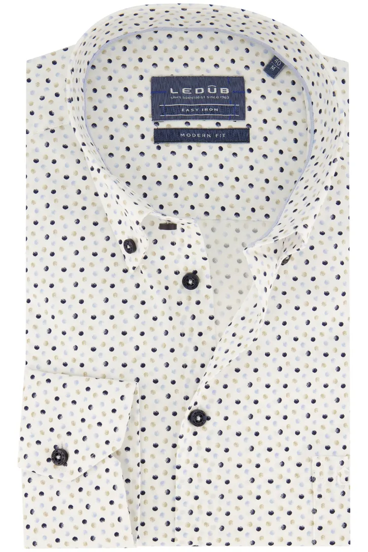 Ledub overhemd Modern Fit wit stippen print
