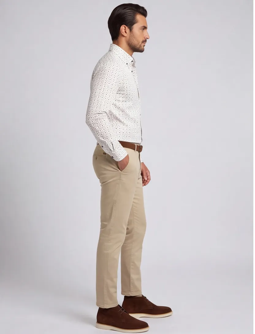 Ledub overhemd Modern Fit wit stippen print