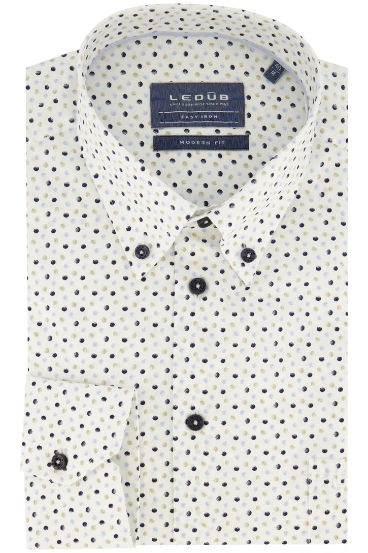 Ledub overhemd Modern Fit wit stippen print