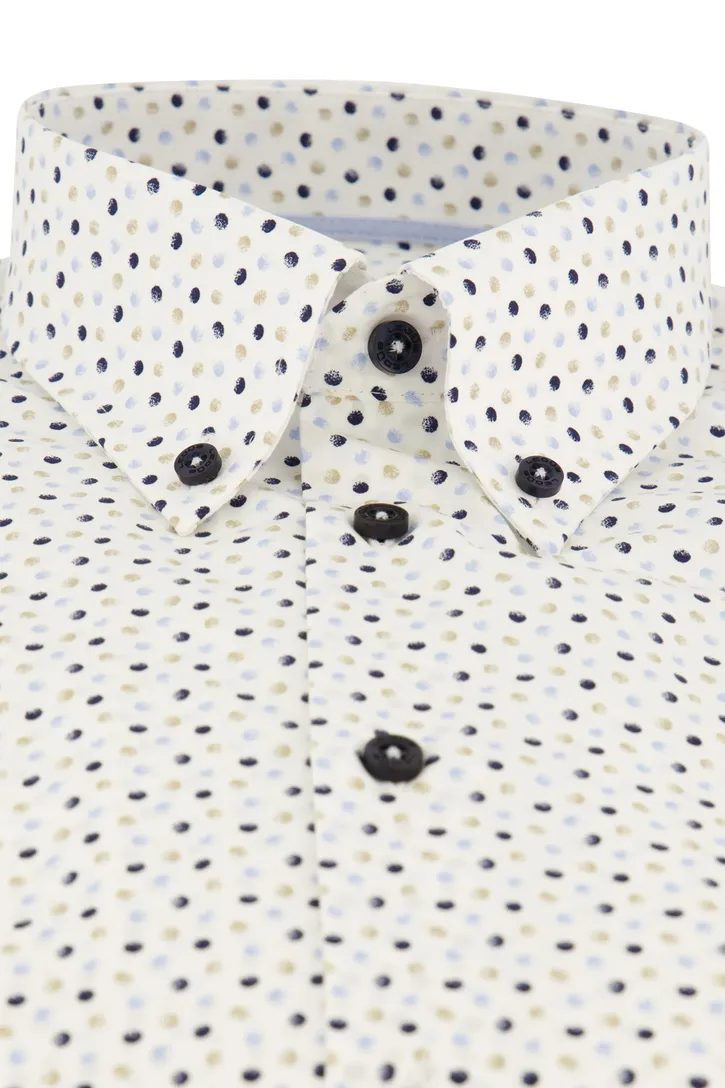Ledub overhemd Modern Fit wit stippen print