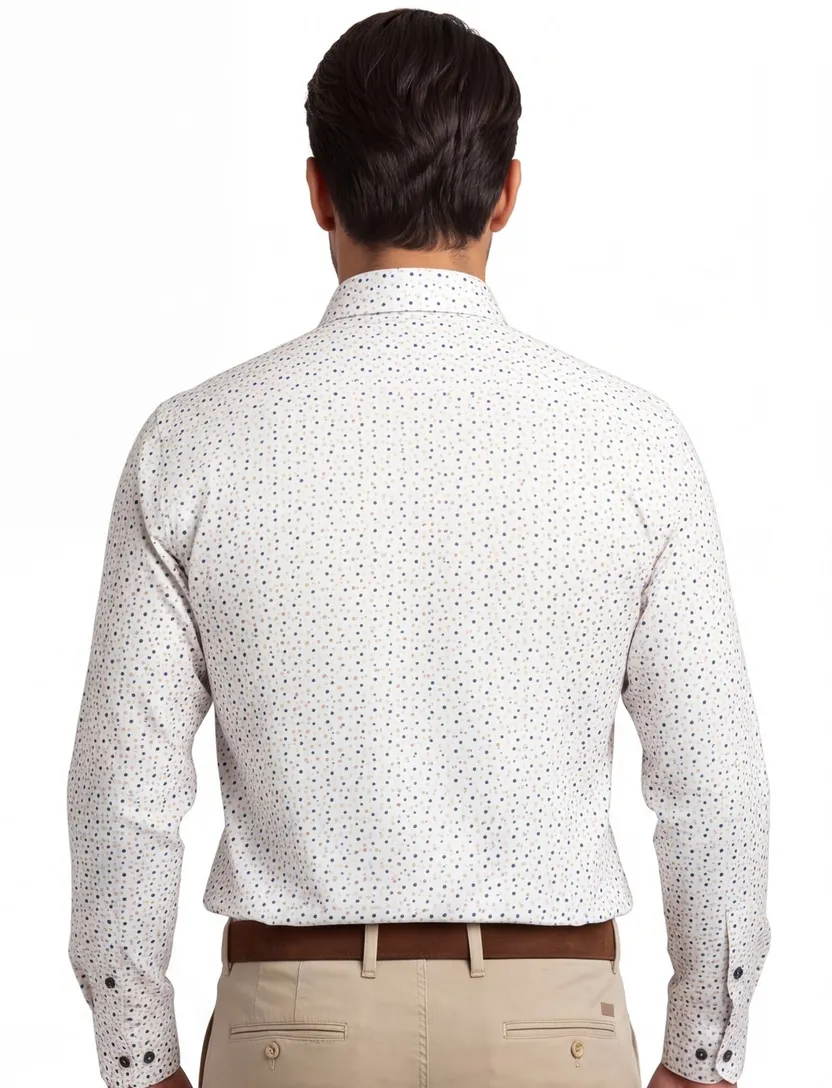 Ledub overhemd Modern Fit wit stippen print