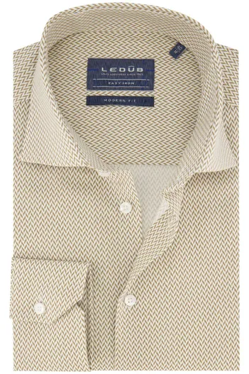 Ledub Overhemd Ledub business Modern Fit beige geprint