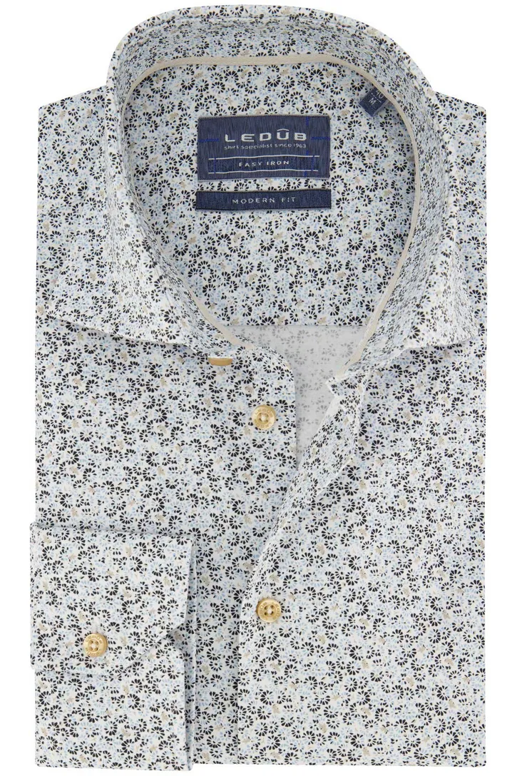 Ledub overhemd Modern Fit New blauw geprint katoen