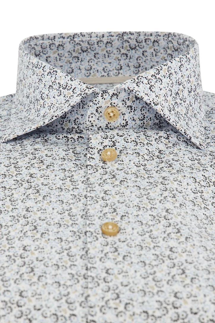 Ledub overhemd Modern Fit New blauw geprint katoen