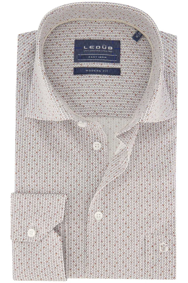 katoenen Ledub overhemd Modern Fit New wit geprint
