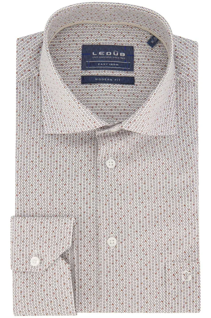 katoenen Ledub overhemd Modern Fit New wit geprint