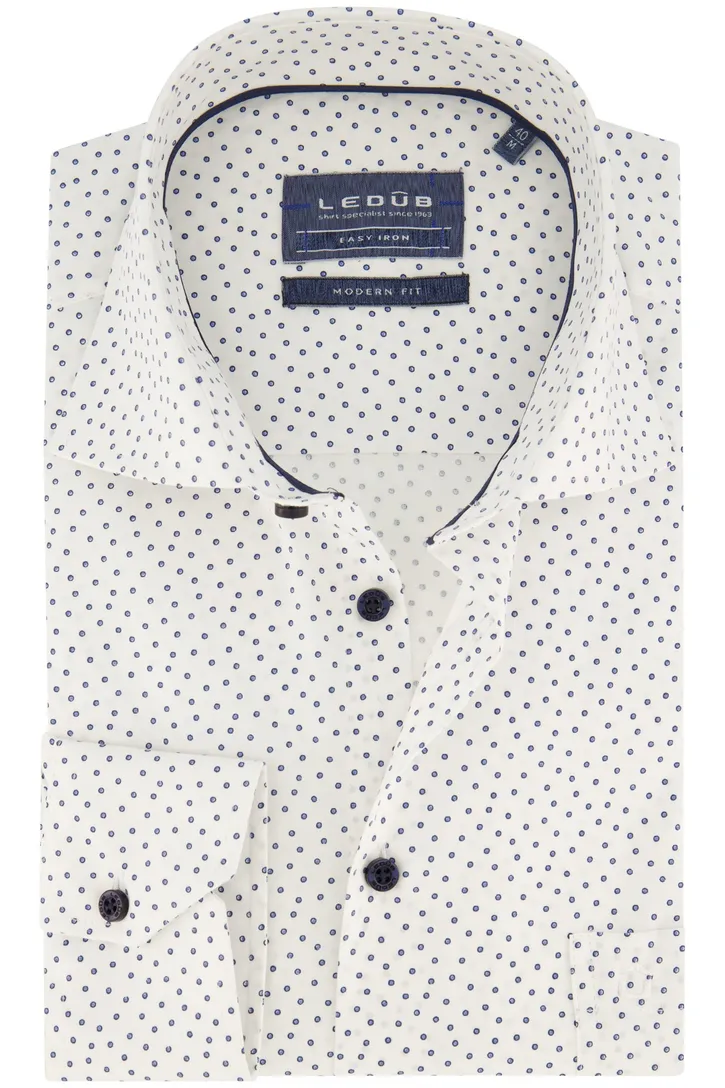 katoenen Ledub overhemd Modern Fit New wit geprint
