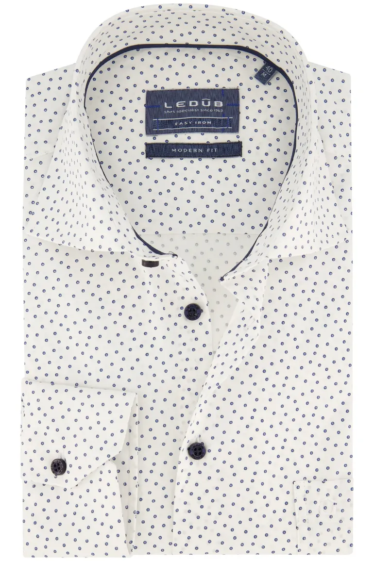Ledub overhemd Modern Fit New wit geprint katoen