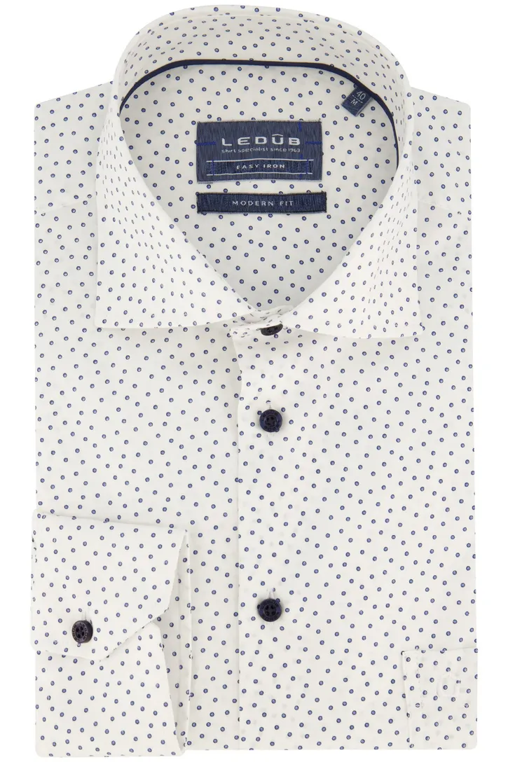 katoenen Ledub overhemd Modern Fit New wit geprint