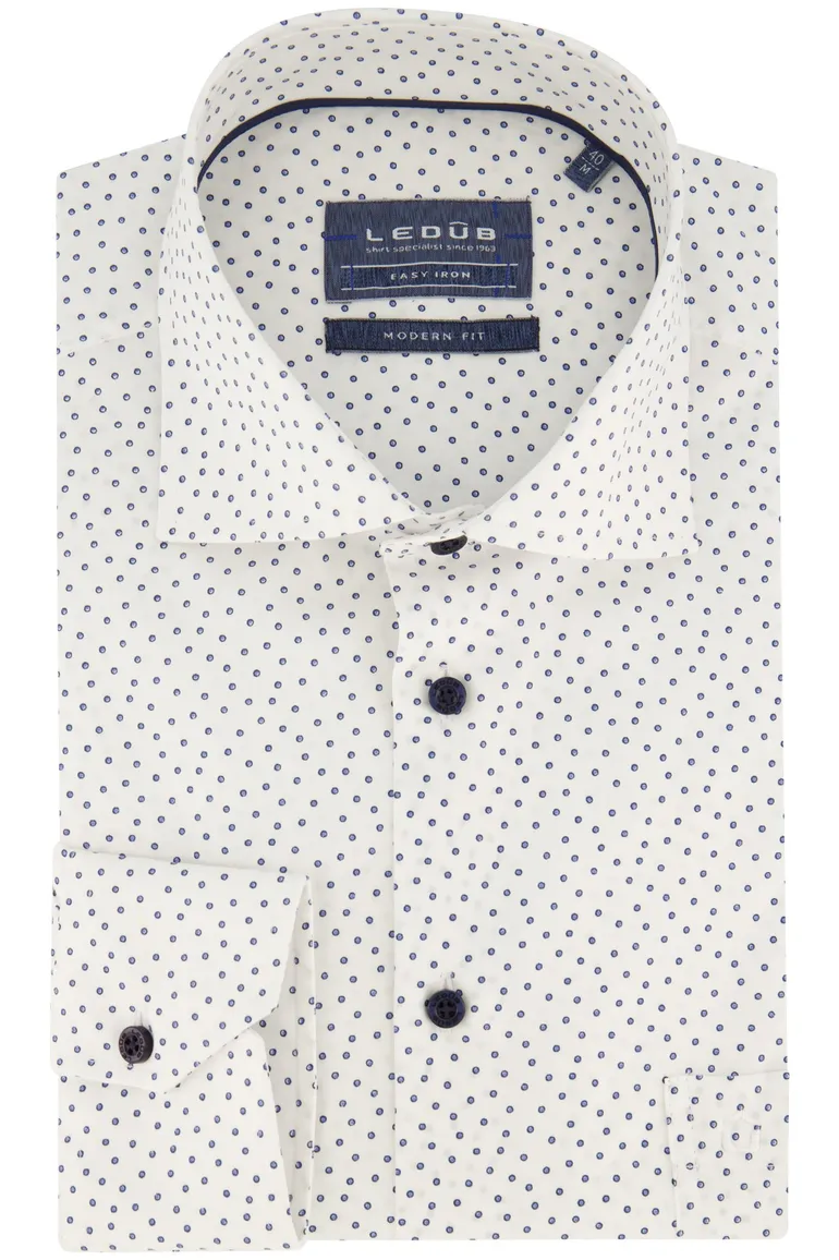 Ledub overhemd Modern Fit New wit geprint katoen