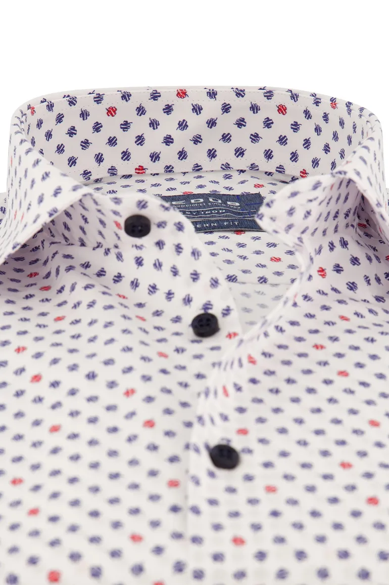 Ledub overhemd Modern Fit New wit geprint klavertjes