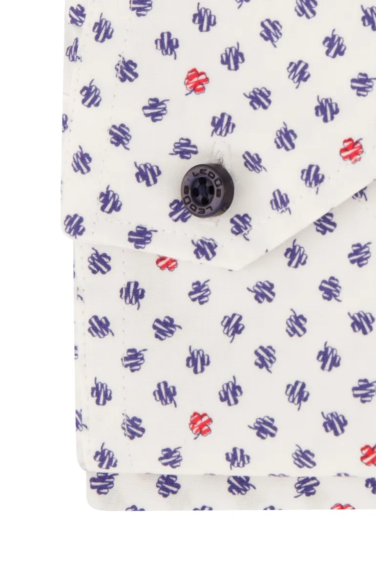 Ledub overhemd Modern Fit New wit geprint klavertjes