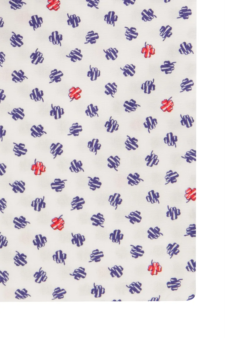 Ledub overhemd Modern Fit New wit geprint klavertjes