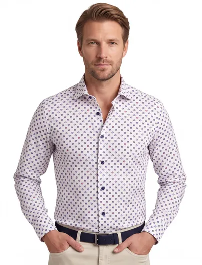 Ledub katoenen Ledub overhemd Modern Fit New wit geprint