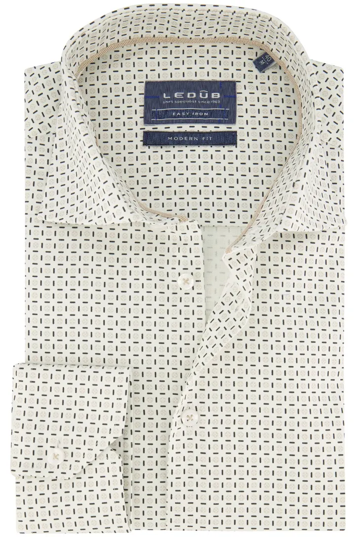 katoenen Ledub overhemd mouwlengte 7 beige geprint