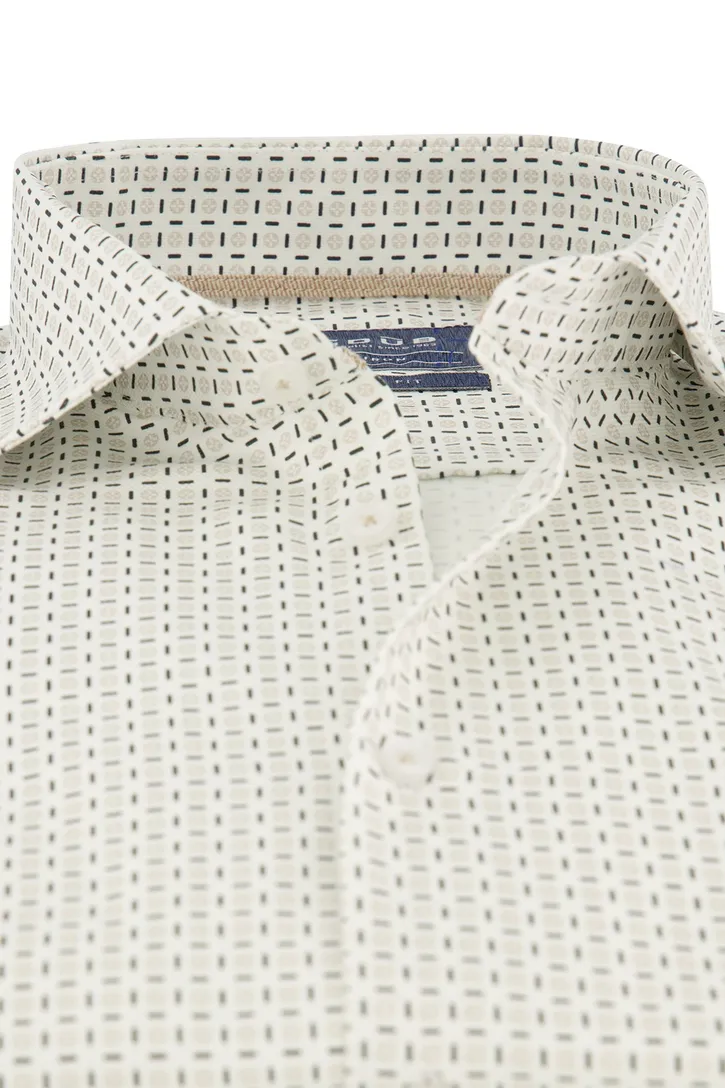 katoenen Ledub overhemd mouwlengte 7 beige geprint