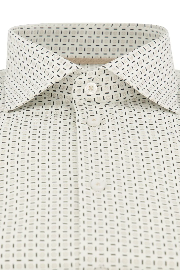 katoenen Ledub overhemd mouwlengte 7 beige geprint