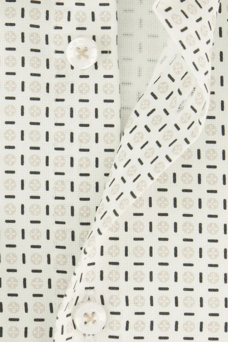 katoenen Ledub overhemd mouwlengte 7 beige geprint