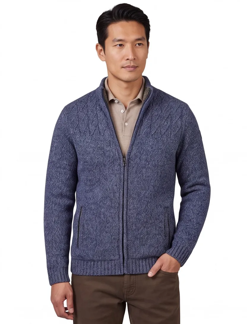 Baileys vest extra lange mouw blauw gebreid