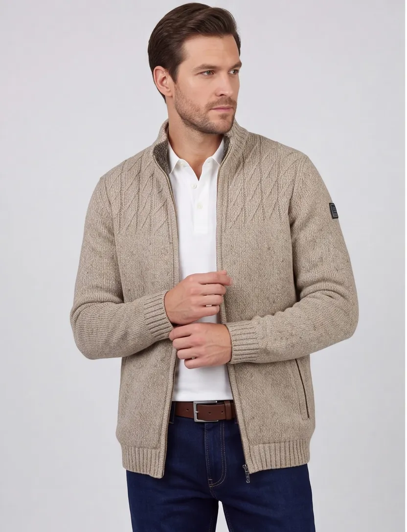 Baileys vest extra lange mouw beige gebreid