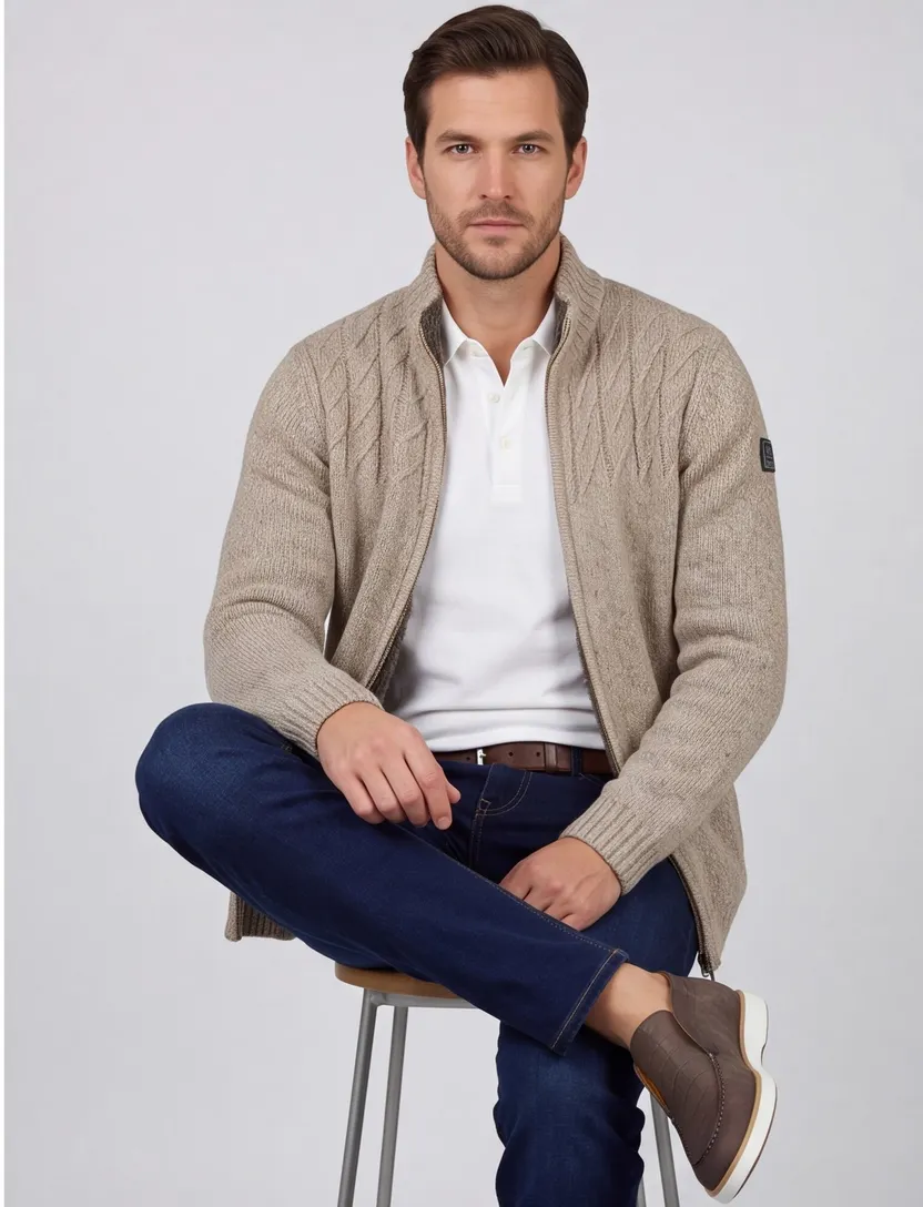 Baileys vest extra lange mouw beige gebreid