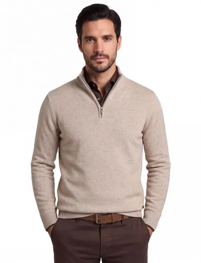 Baileys Half zip trui extra lange mouwlengte Baileys beige