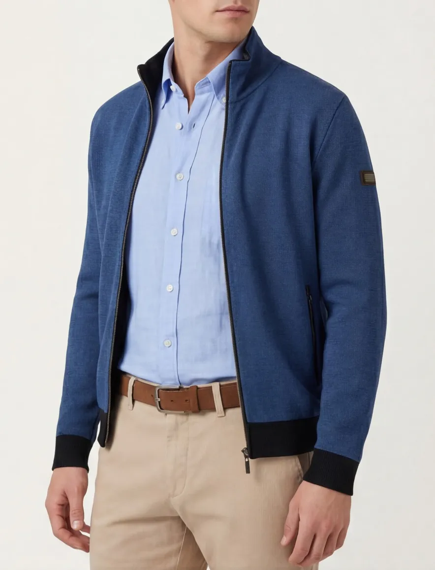 Baileys vest blauw geprint katoen normale fit rits
