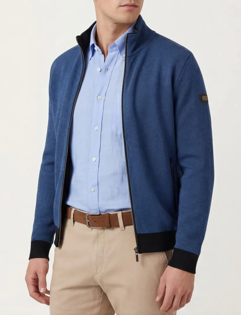 katoenen vest Baileys blauw print normale fit met rits
