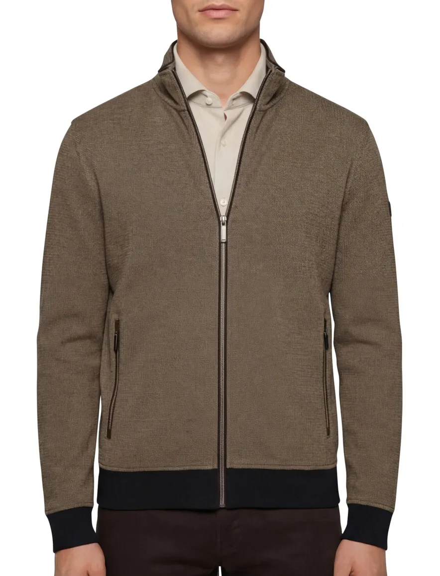 Katoenen Baileys vest bruin geprint normale fit met rits hoge hals