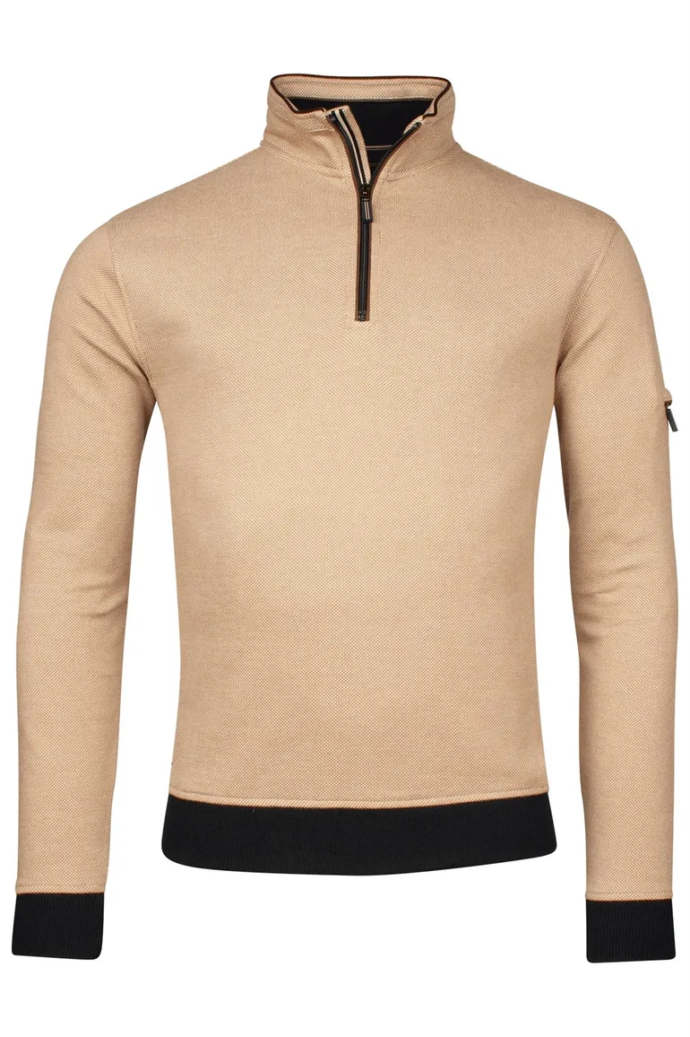 Baileys half zip trui beige mouwzak