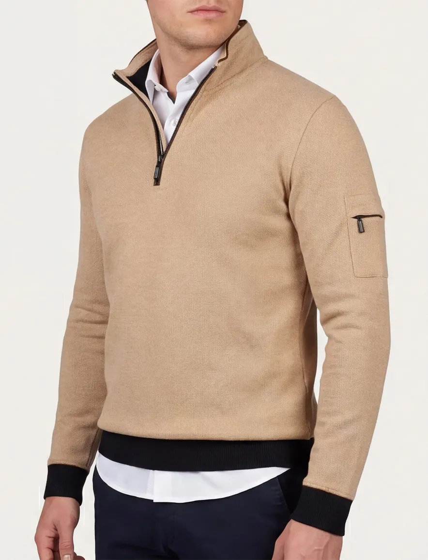 Baileys half zip trui beige mouwzak