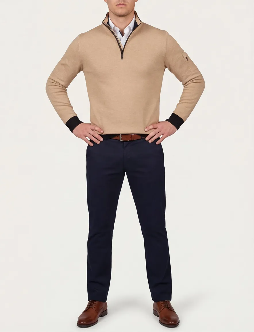 Baileys half zip trui beige mouwzak