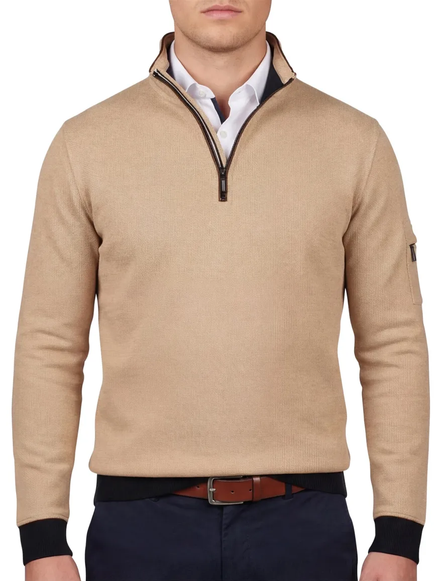 Baileys half zip trui beige mouwzak
