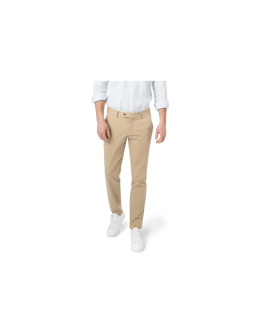 Hiltl katoenen broek Trento beige effen slim fit stretch