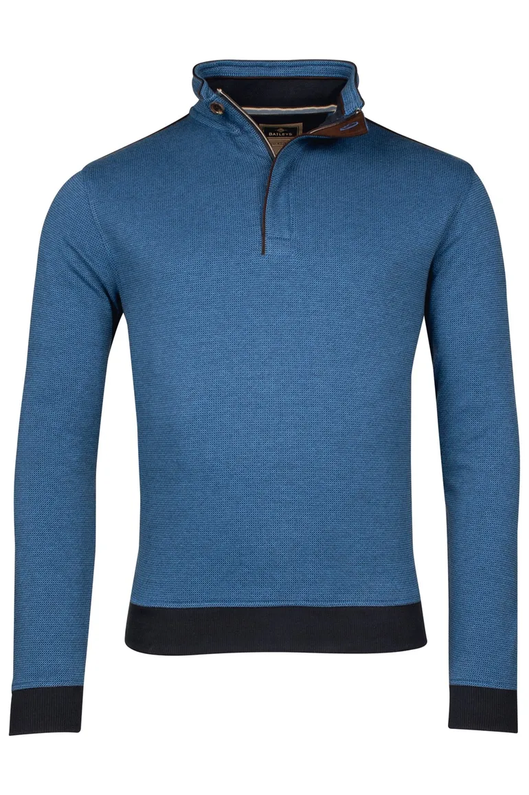 Baileys half zip trui blauw effen katoen normale fit