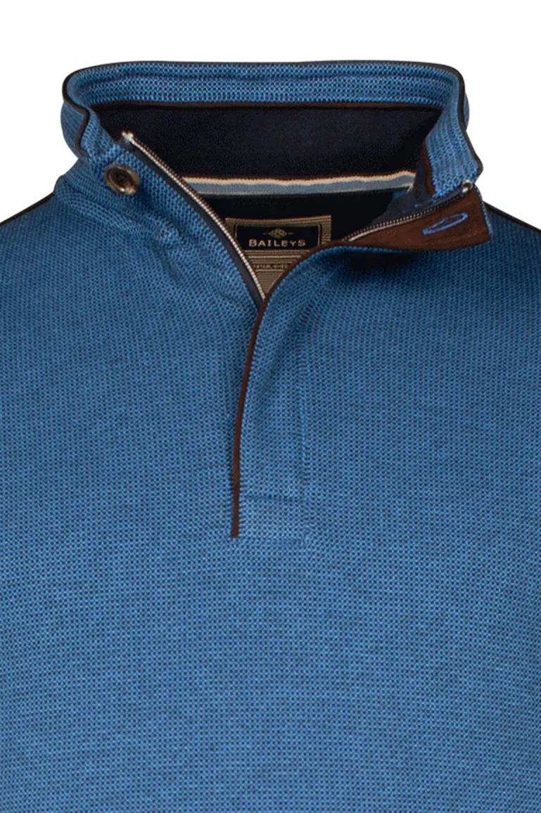 Baileys half zip trui blauw effen katoen normale fit