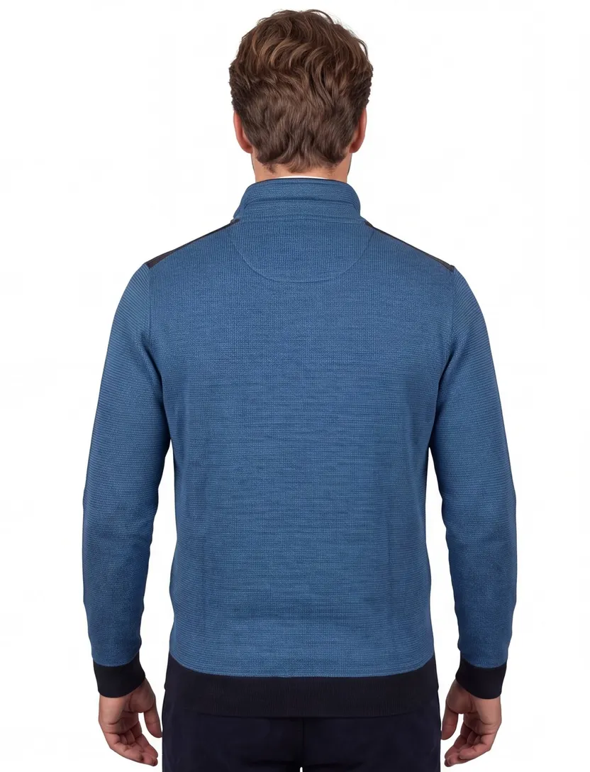 Baileys half zip trui blauw effen katoen normale fit
