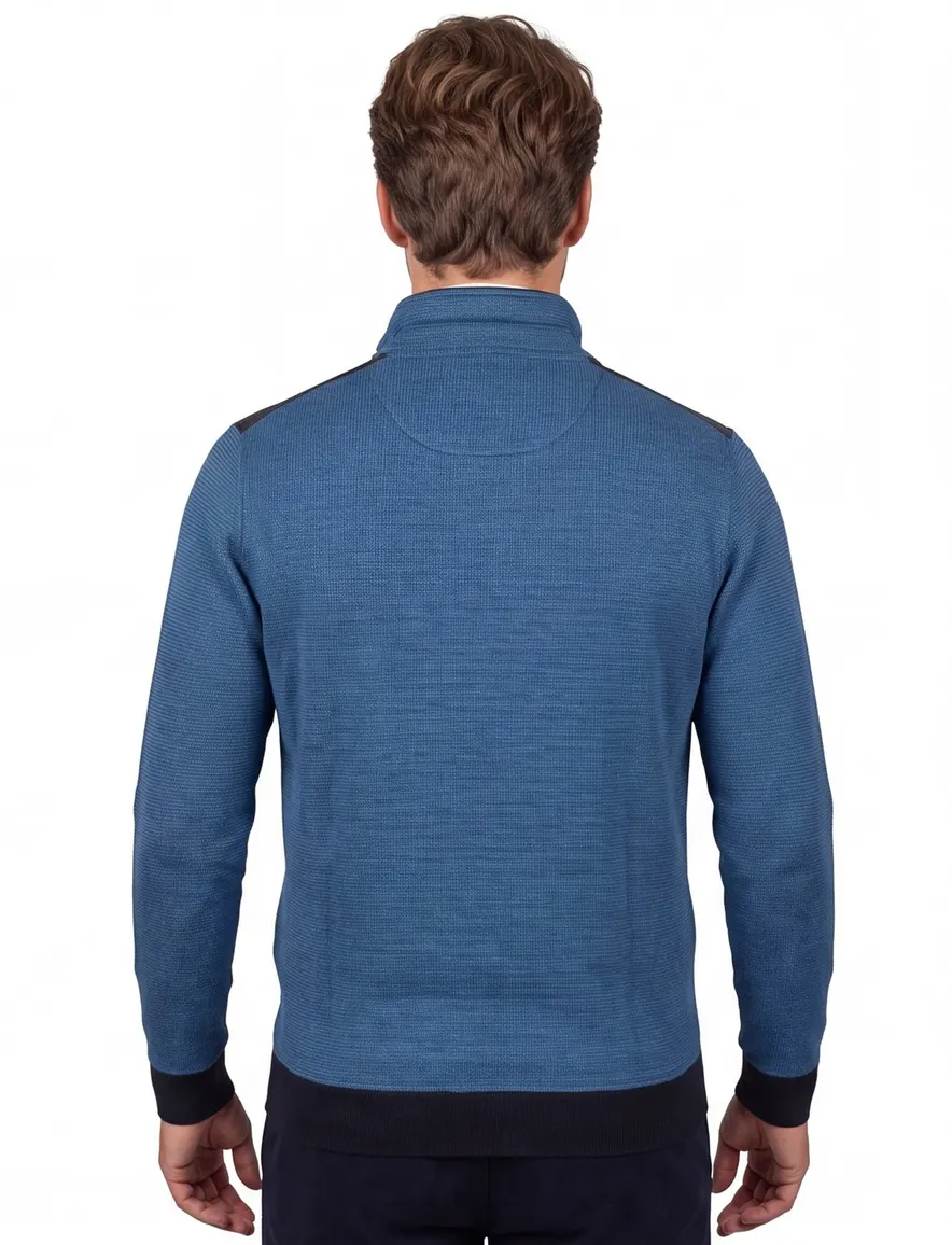 Baileys half zip trui blauw effen katoen normale fit
