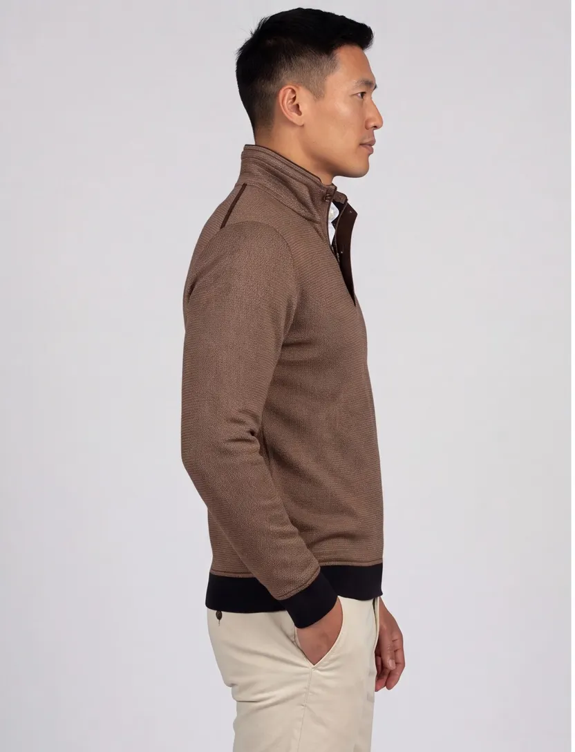 Baileys half zip trui met knoop bruin katoen effen