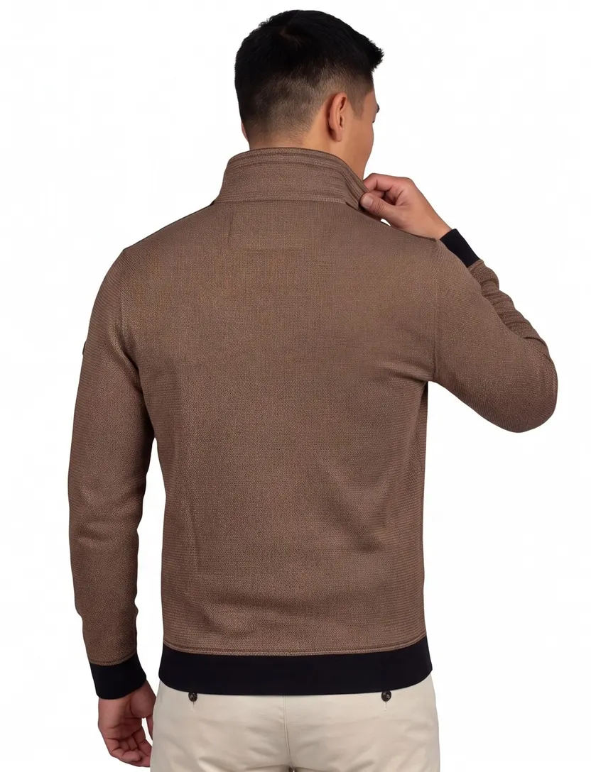 Baileys half zip trui met knoop bruin katoen effen
