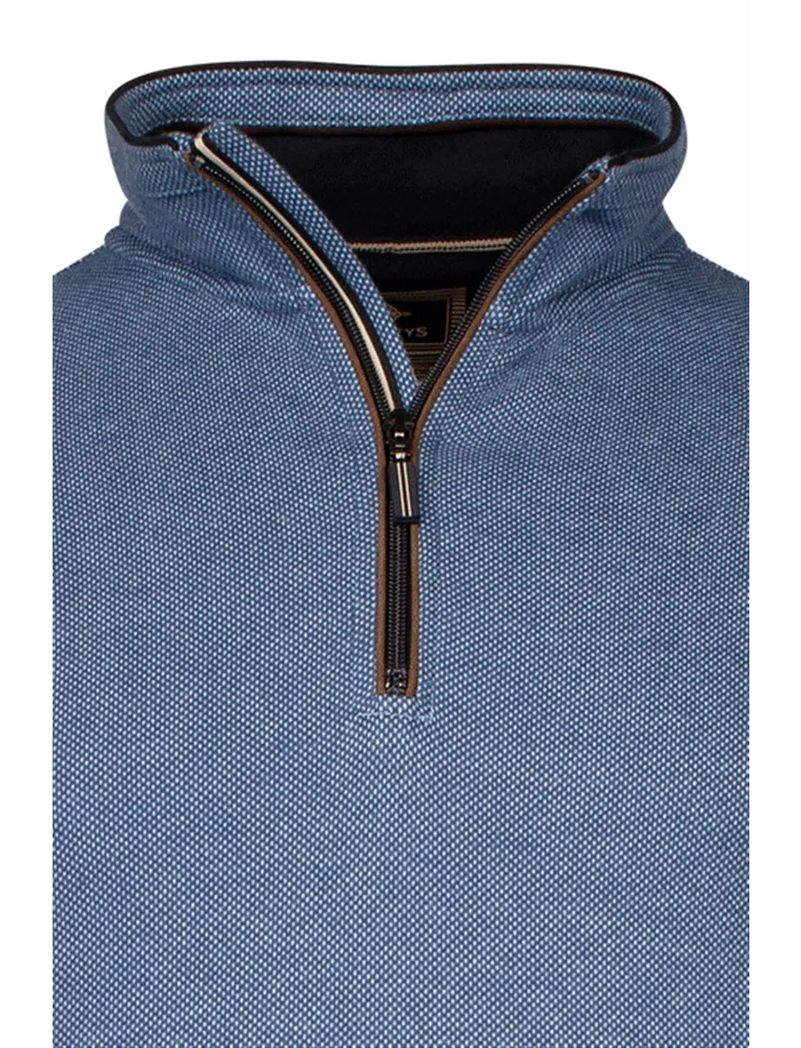 Baileys half zip trui met knoop blauw normale fit effen