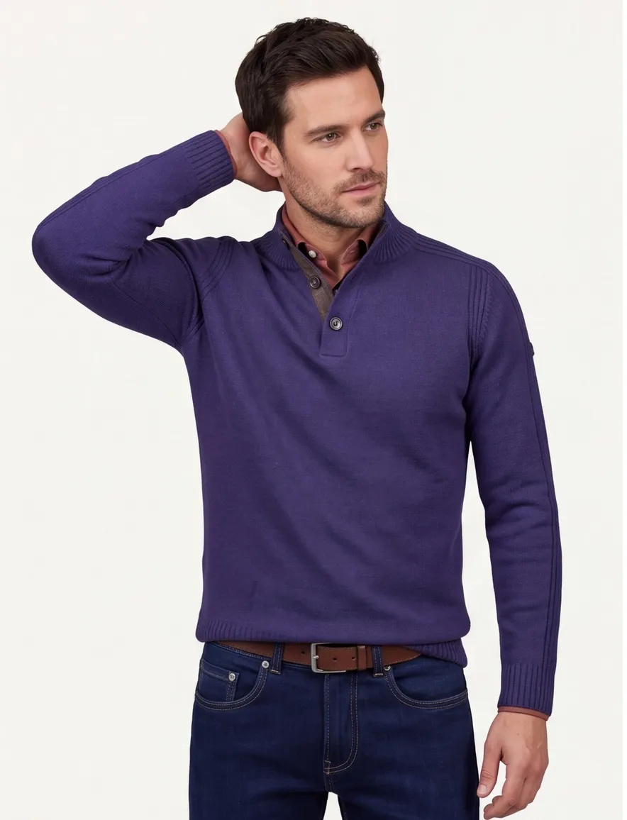 Baileys trui donkerblauw halfzip knopen