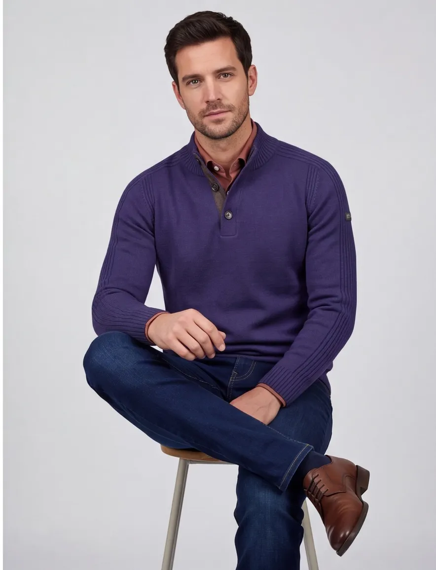 Baileys trui donkerblauw halfzip knopen