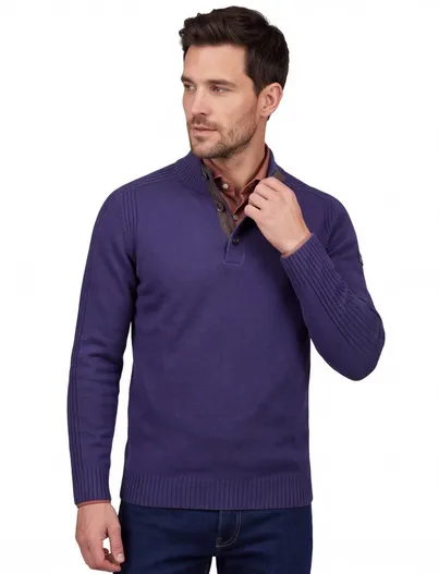 Baileys trui Baileys effen donkerblauw halfzip knopen normale fit