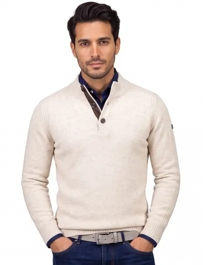 Baileys Baileys half-zip trui knopen creme normale fit