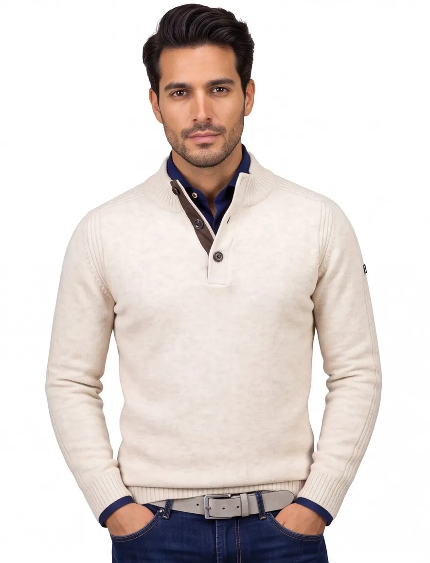 Baileys half-zip trui knopen creme normale fit