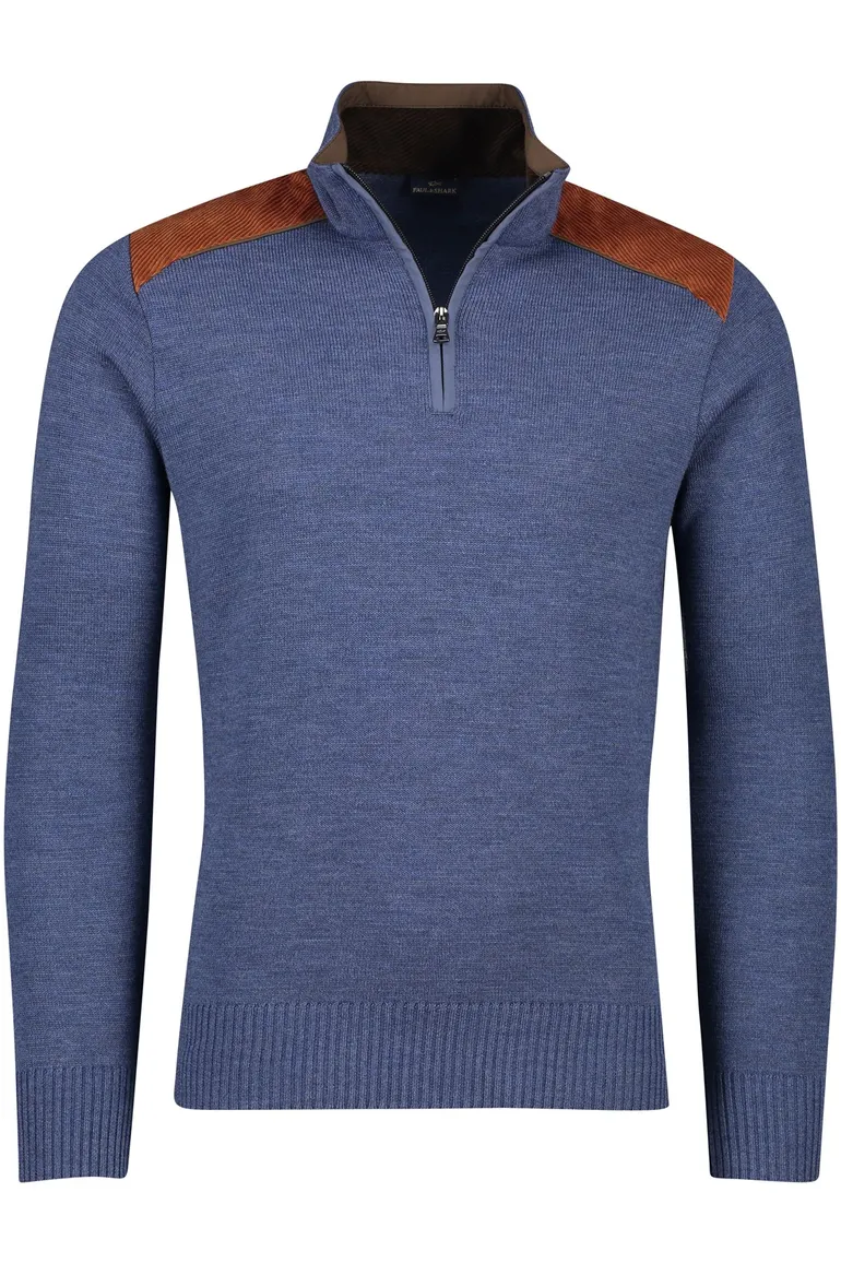 Paul & Shark sweater half zip blauw 100% virgin wol