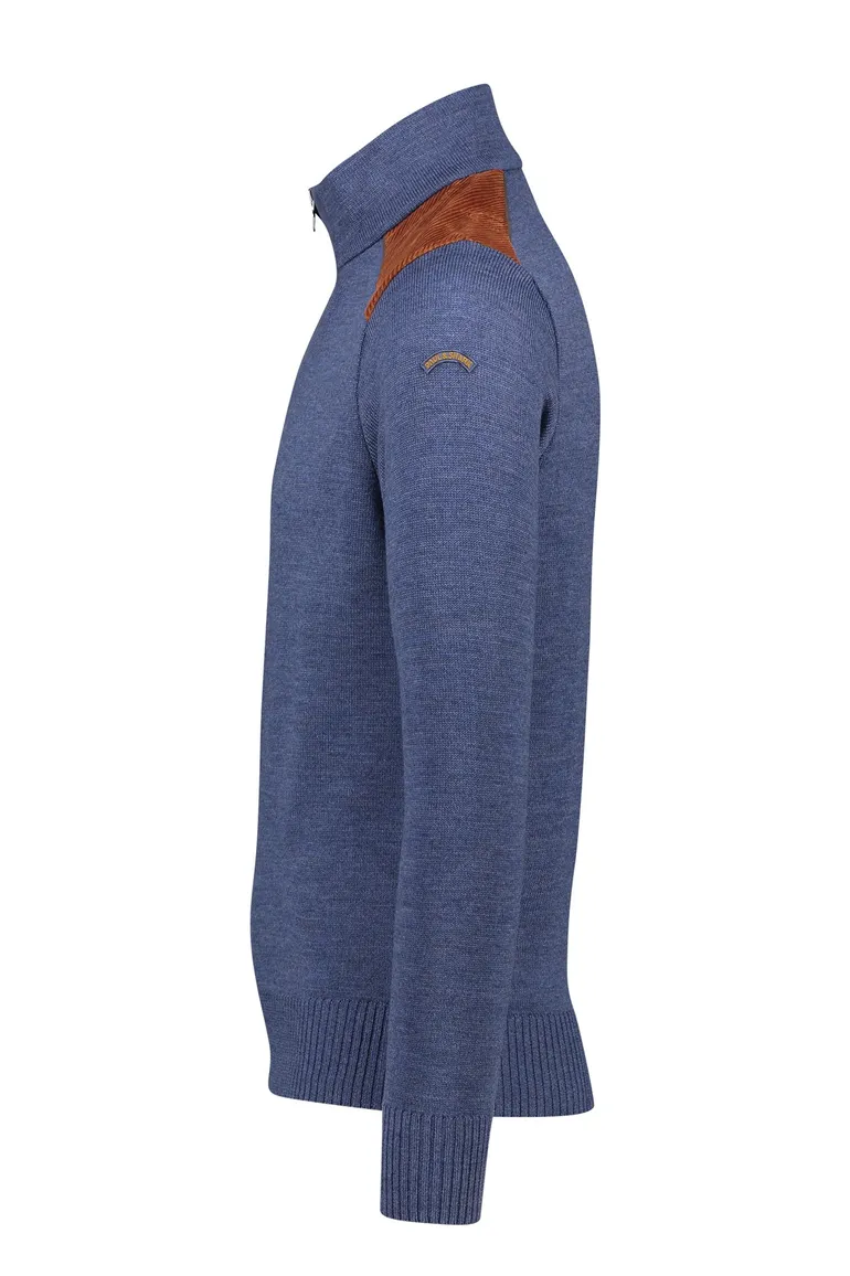 Paul & Shark sweater half zip blauw 100% virgin wol
