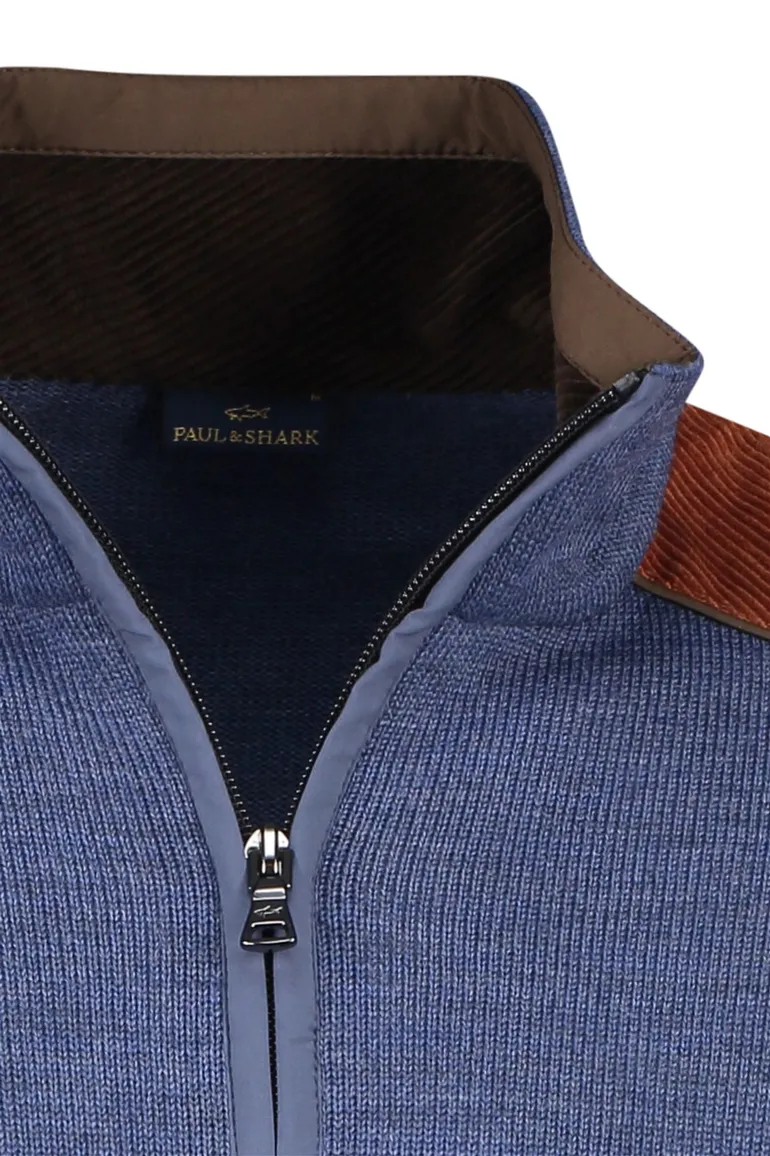 Paul & Shark sweater half zip blauw 100% virgin wol
